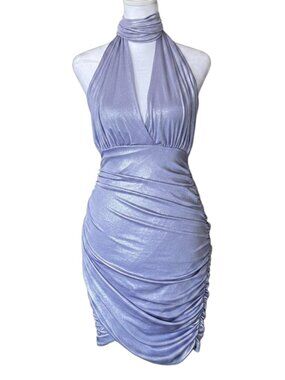 NWT Boohoo Mermaidcore Metallic Lavender Convertible Halter Mini Dress - Size 4